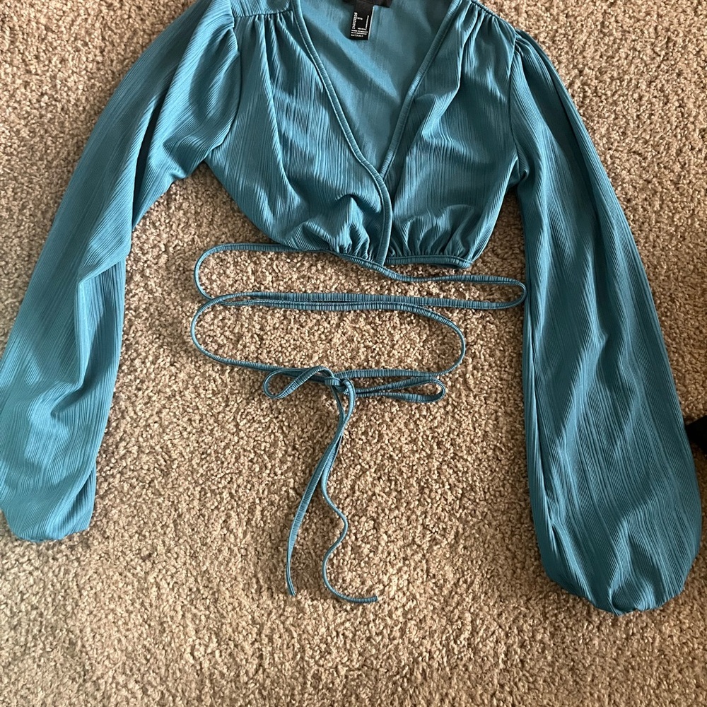 Elegant Teal Wrap Crop Top